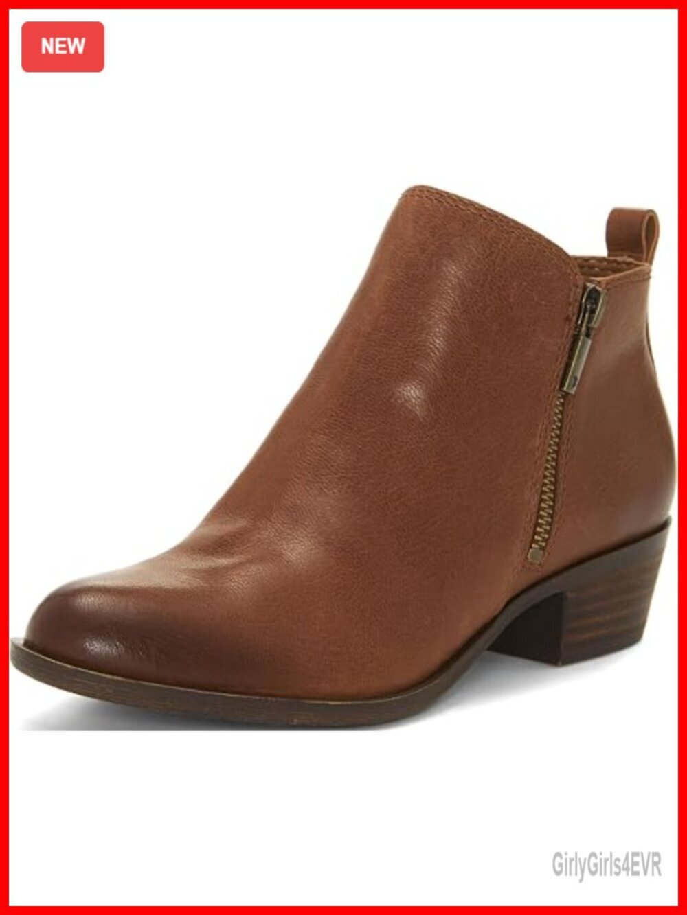 Leather or Suede Ankle Bootie with Stacked Heel Side Zip